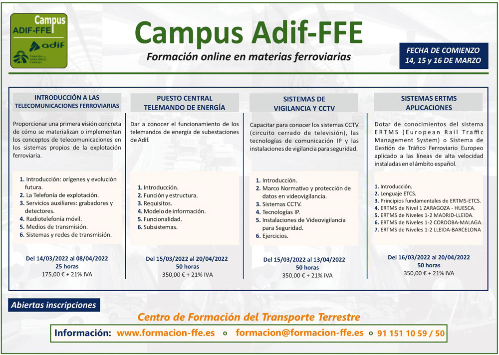 La Fundación lanza una nueva oferta de cursos especializados en el ferrocarril del Campus Adif-FFE