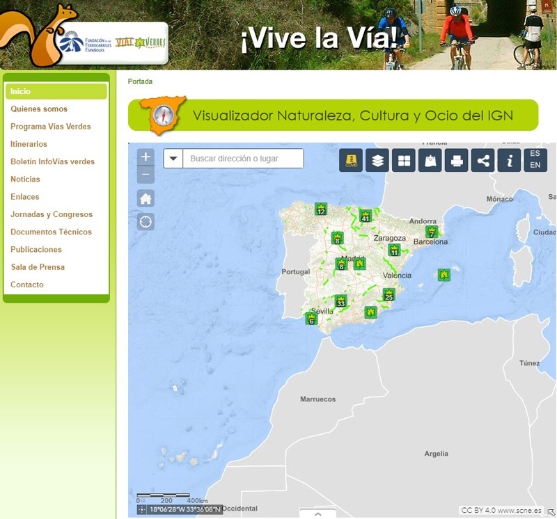 Visualizador Naturaleza, Cultura y Ocio integrado en la web de Vas Verdes