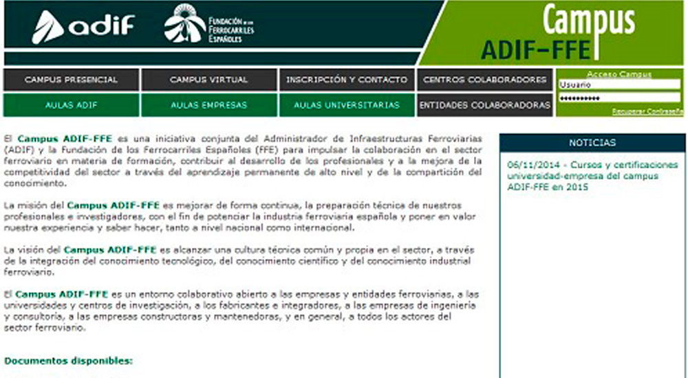 Aulas de empresa y universitarias del Campus Adif-FFE