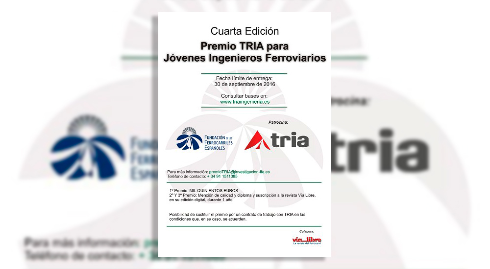 Convocado IV Premio TRIA Ingeniera para jvenes ingenieros ferroviarios