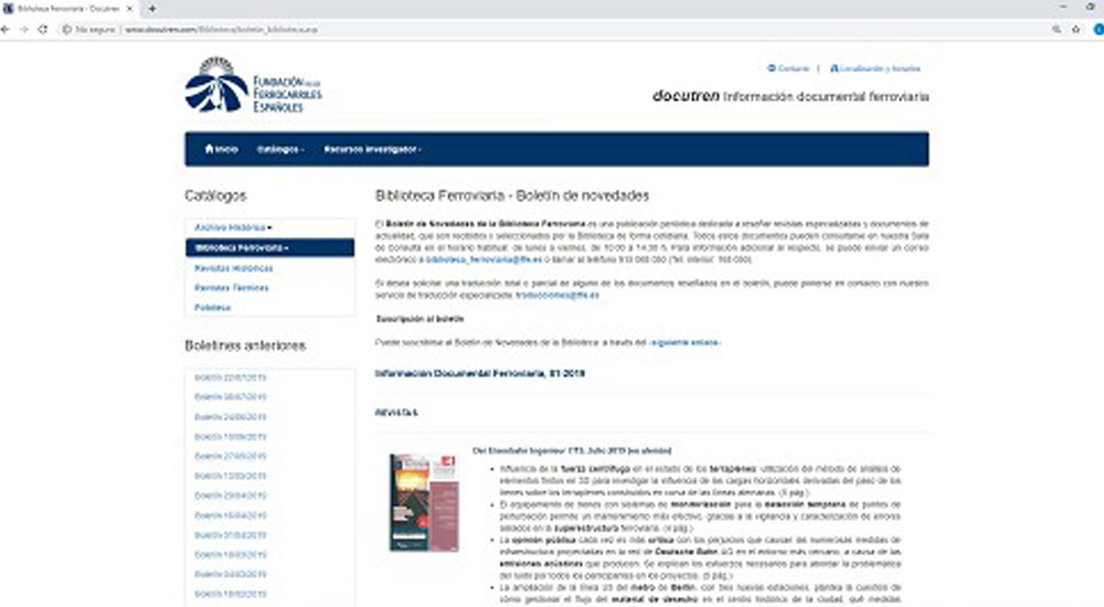 Nuevo nmero del Boletn de novedades de la Biblioteca Ferroviaria
